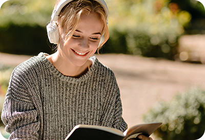 woman smiling with headphones